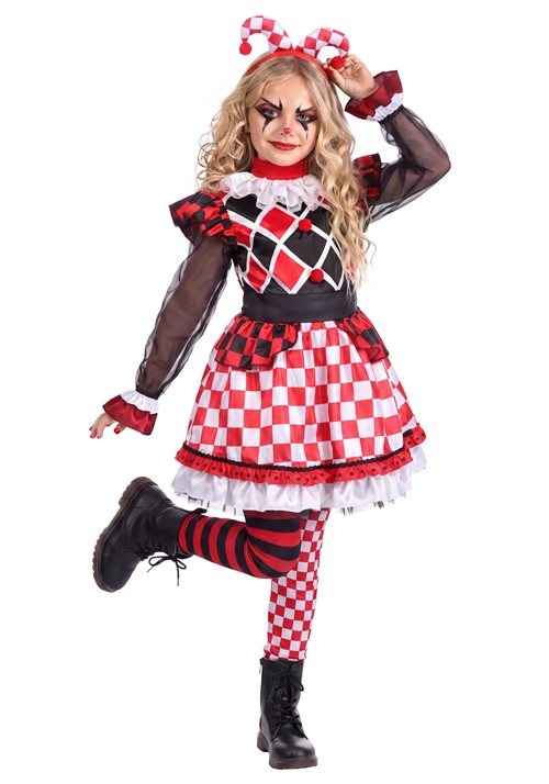 Girls Wicked Red Jester Costume 1