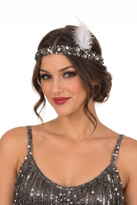 Flapper Silver Sequin Headband Accessory