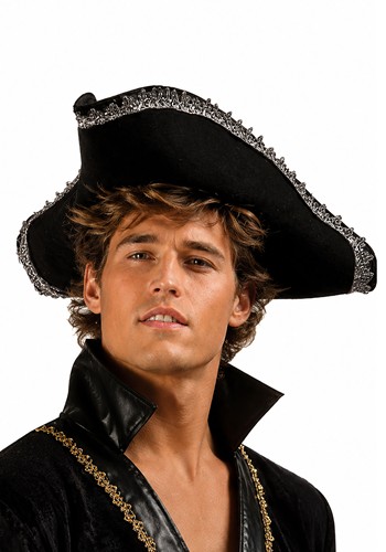 Adult Black Velvet Tricorn Pirate Hat