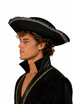 Adult Black Velvet Tricorn Pirate Hat Alt 1
