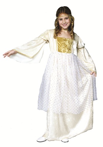 Girls Golden Fairy Queen Costume White Dress