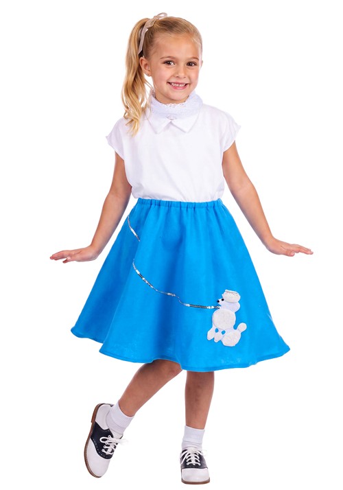 Girls Blue Poodle Skirt with Shirt Costume