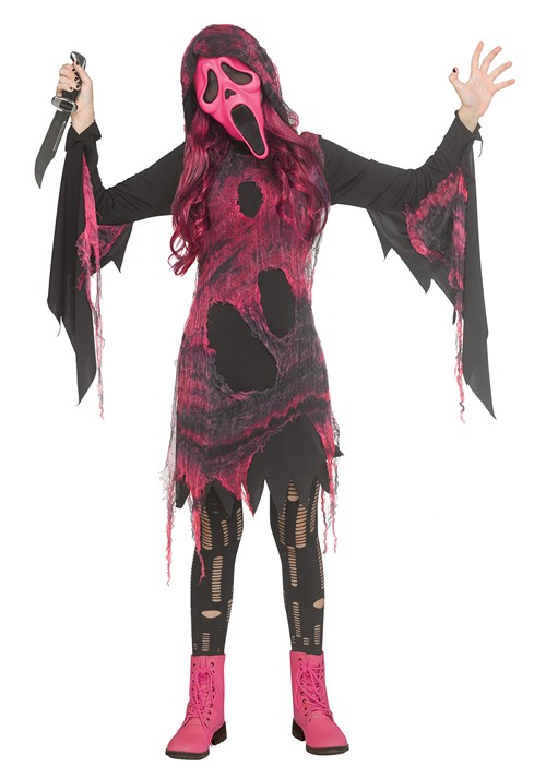 Girls Pink Gauze Ghost Face Costume