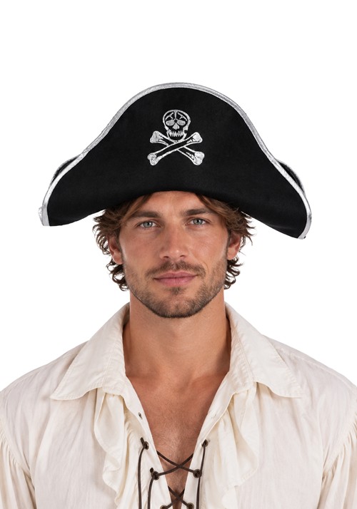 Adult Black Pirate Hat With Silver Trim