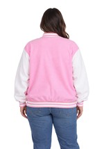 Womens Plus Size Pink Letterman Jacket Costume Alt 1