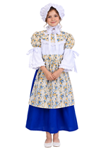 Kids Floral Colonial Girl Blue Costume Dress