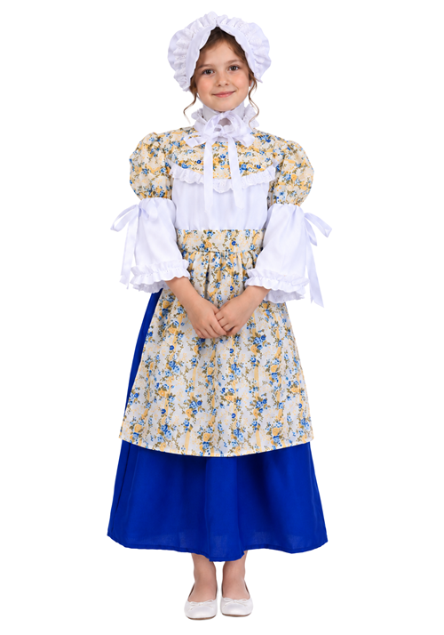Kids Floral Colonial Girl Blue Costume Dress