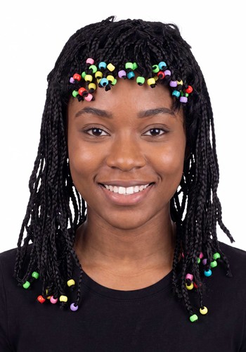 Adult Braided Black Costume Wig with Beads