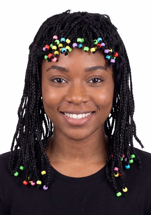 Adult Braided Black Costume Wig with Beads