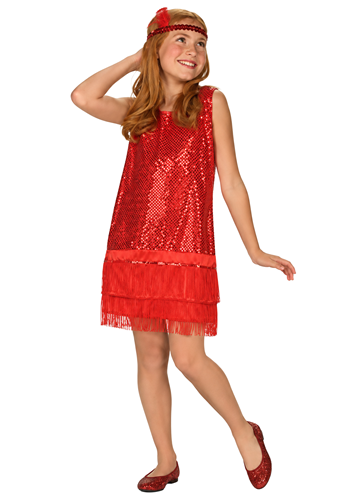 Girls Sequin Red Flapper Costume Fress