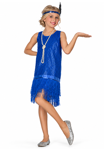 Girls Sequin Blue Flapper Costume Dress