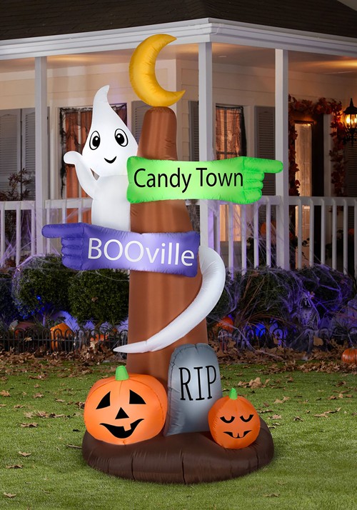Ghost Wrapped Sign Post Inflatable Decoration
