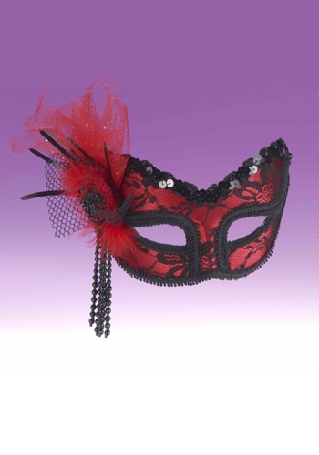 Click Here to buy Red Black Lace Half Mask from HalloweenCostumes, CDN Funds & Shipping