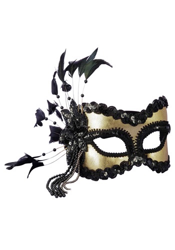 Click Here to buy Black and Gold Sequin and Feather Mardi Gras Mask from HalloweenCostumes, CDN Funds & Shipping