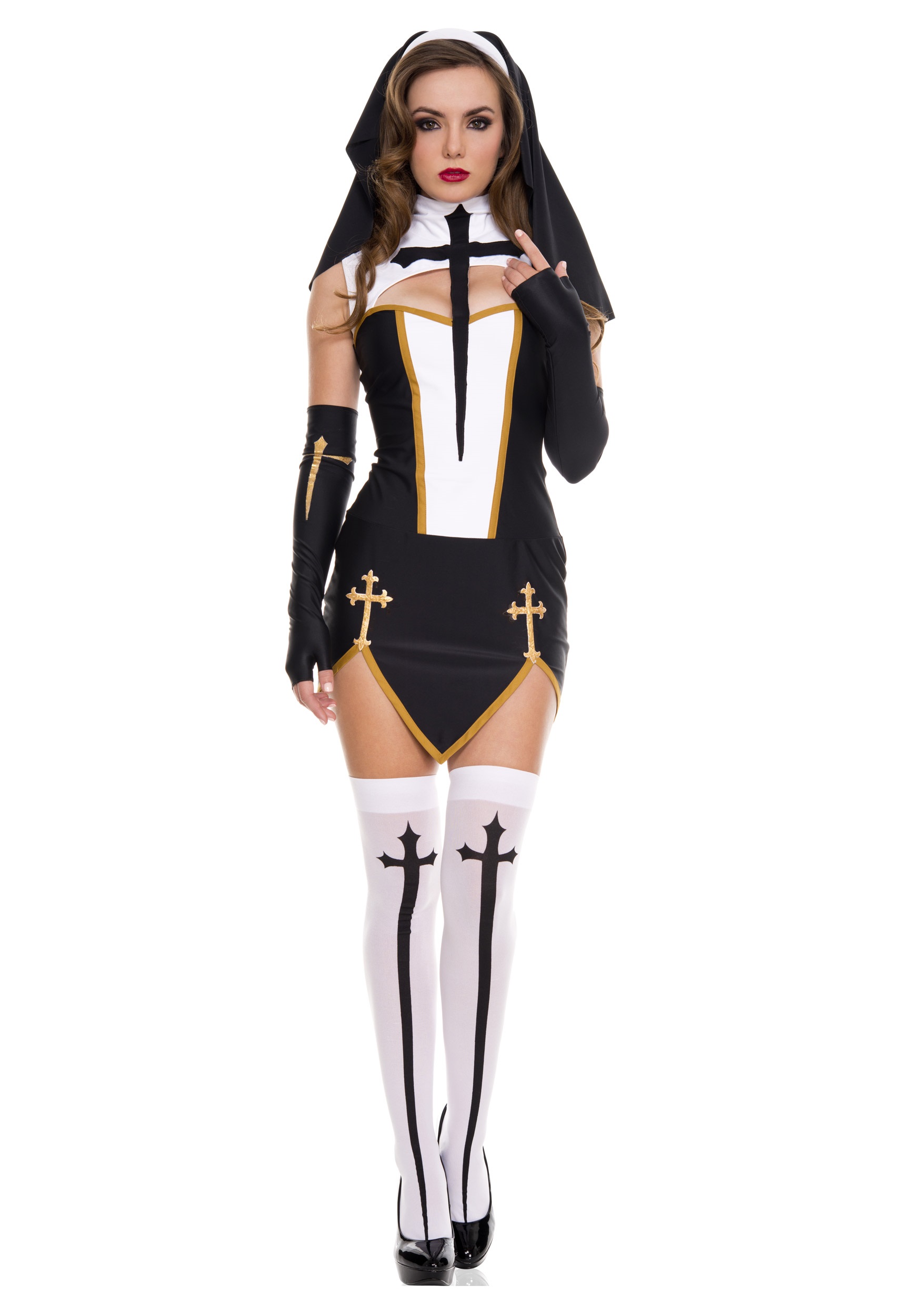 Bad Habit Nun Costume W/ Dress & Thigh High Stockings