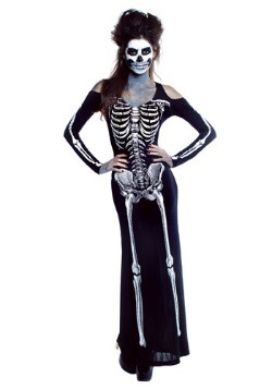 Womens Bone Appetit Skeleton Long Dress Costume
