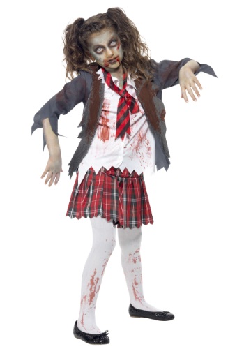 Click Here to buy Kids Zombie School Girl Costume from HalloweenCostumes, CDN Funds & Shipping