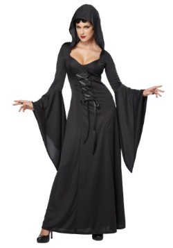 Hooded Black Lace Up Robe
