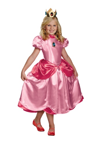 Click Here to buy Girls Deluxe Princess Peach Costume from HalloweenCostumes, CDN Funds & Shipping