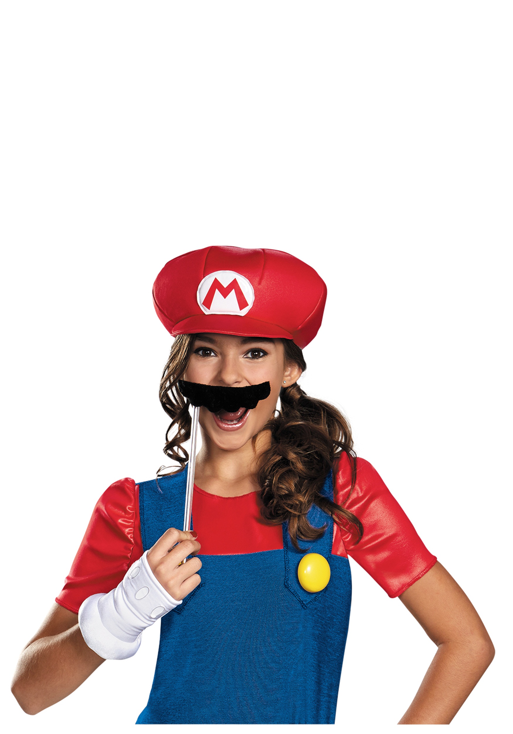 Brand New Super Mario Brothers Mario Tween Girl Costume,Jumpsuit,Pair of gl...