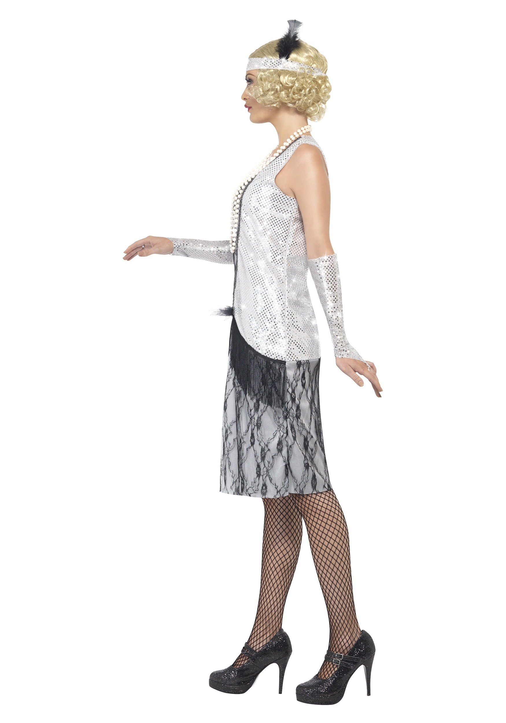 1920's Women's Silver Flapper Costume , Costumes For Women