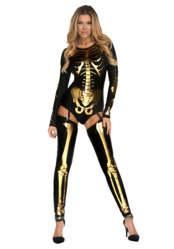 Click Here to buy Womens Gold Bad to the Bone Costume from HalloweenCostumes, CDN Funds & Shipping