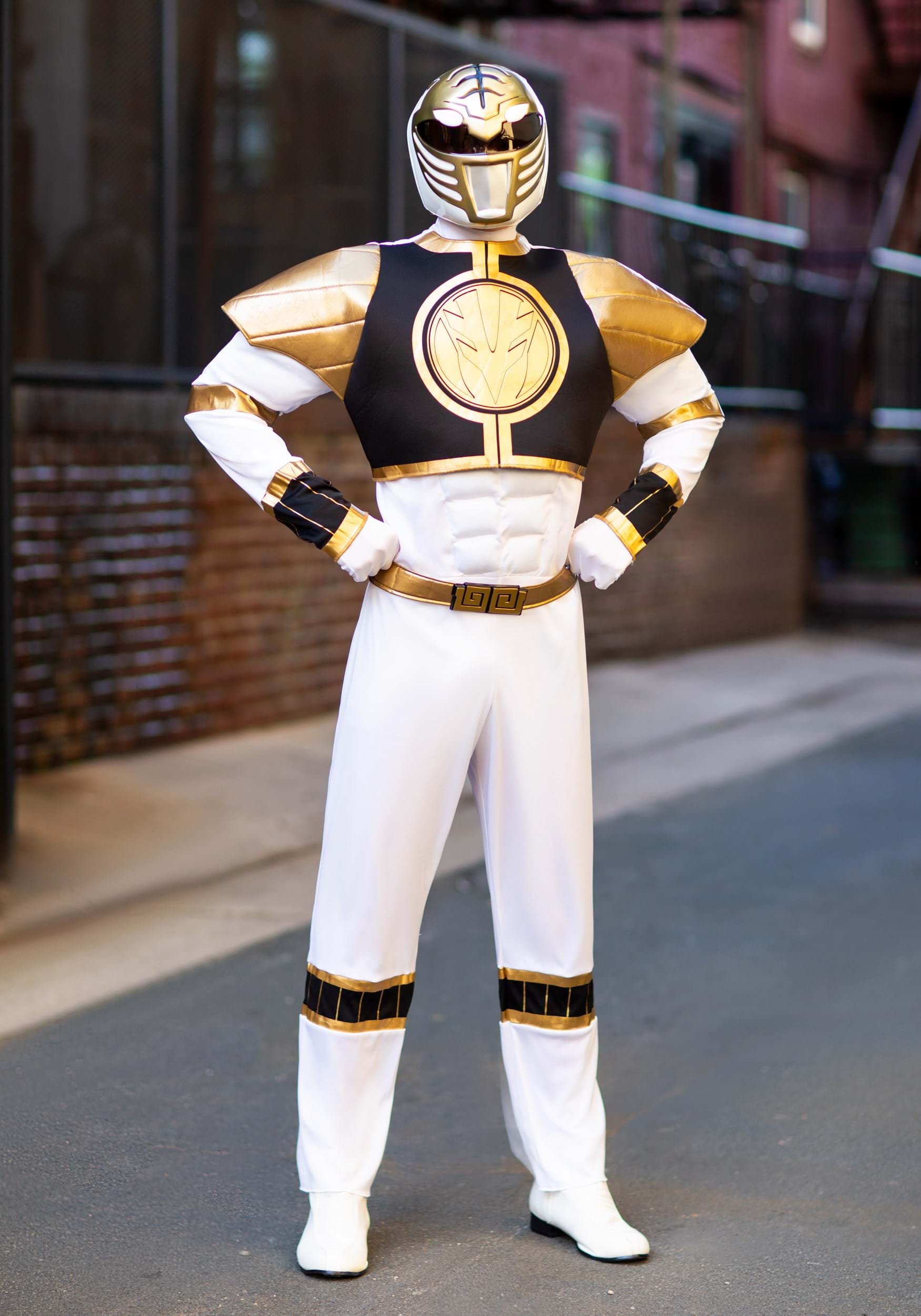 Adult Power Rangers White Ranger Classic Muscle Costume