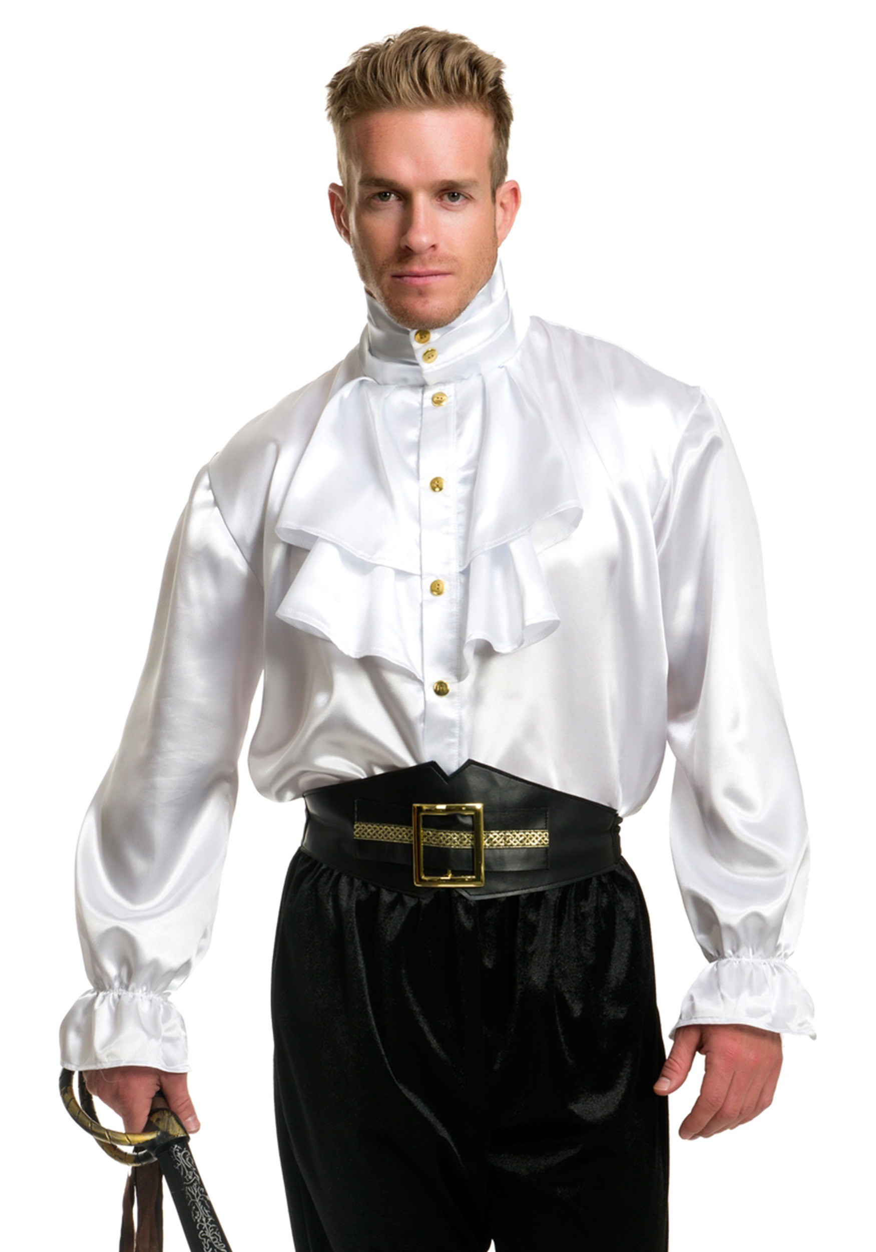 Men's White Satin Ruffle Shirt