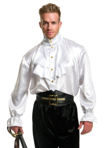 Click Here to buy Mens White Satin Ruffle Shirt from HalloweenCostumes, CDN Funds & Shipping