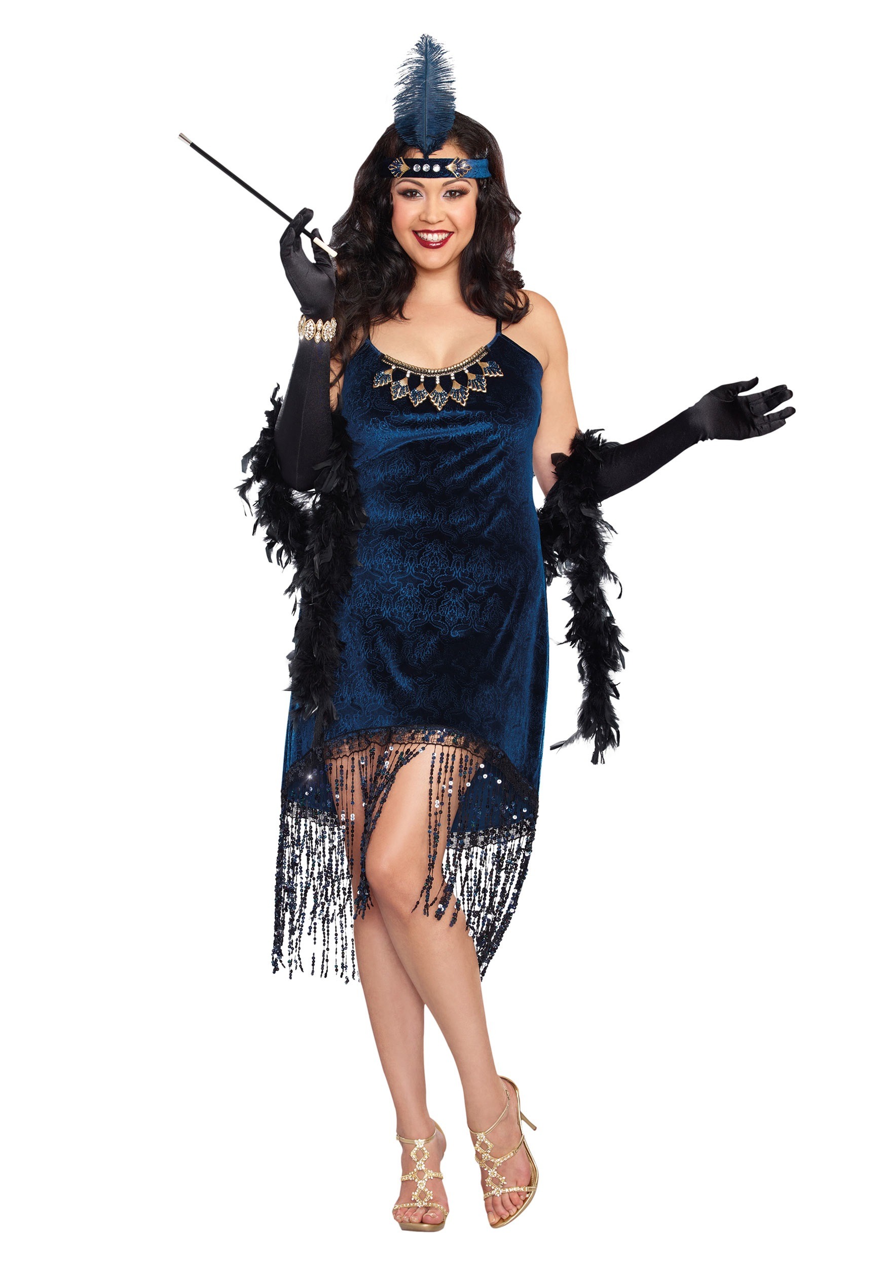 Plus Size Blue Downtown Doll Women's Costume , Adult Flapper Costumes