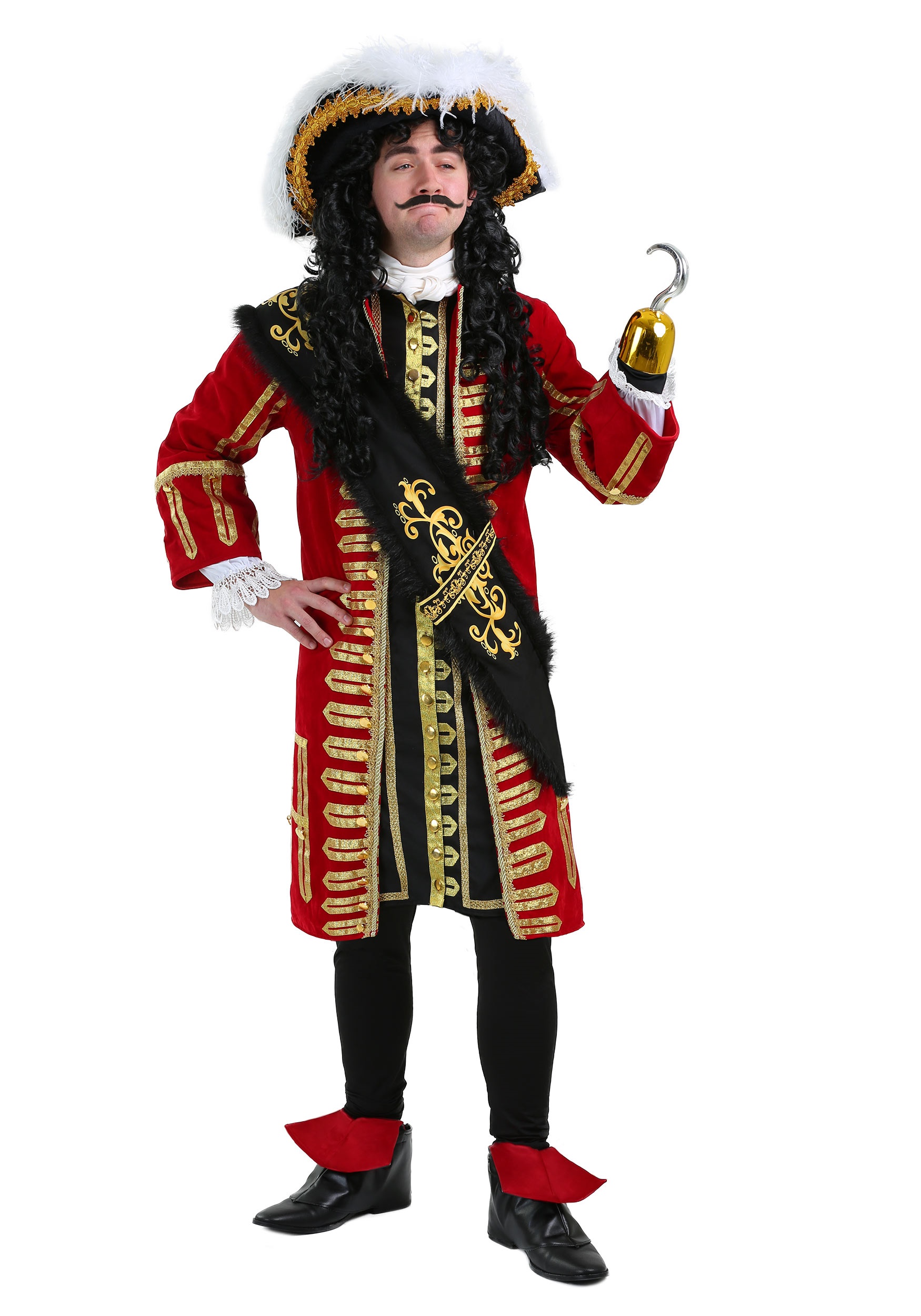 Elite Captain Hook Pirate Costume | Adult | Mens | Black/Orange/Red | S | FUN Costumes