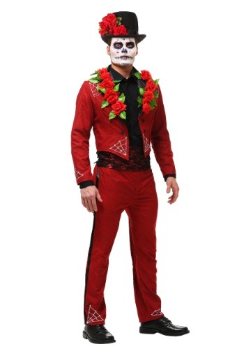 Mens Plus Size Red Day of the Dead Costume