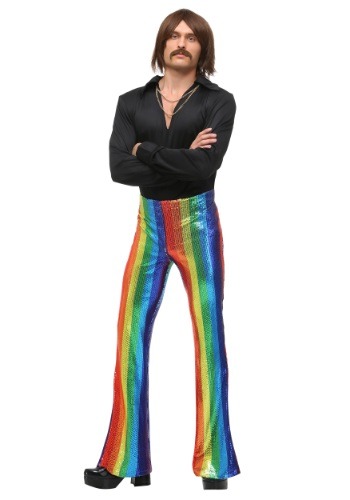 Mens Disco King Costume w/ 70s Sequin Rainbow Pants