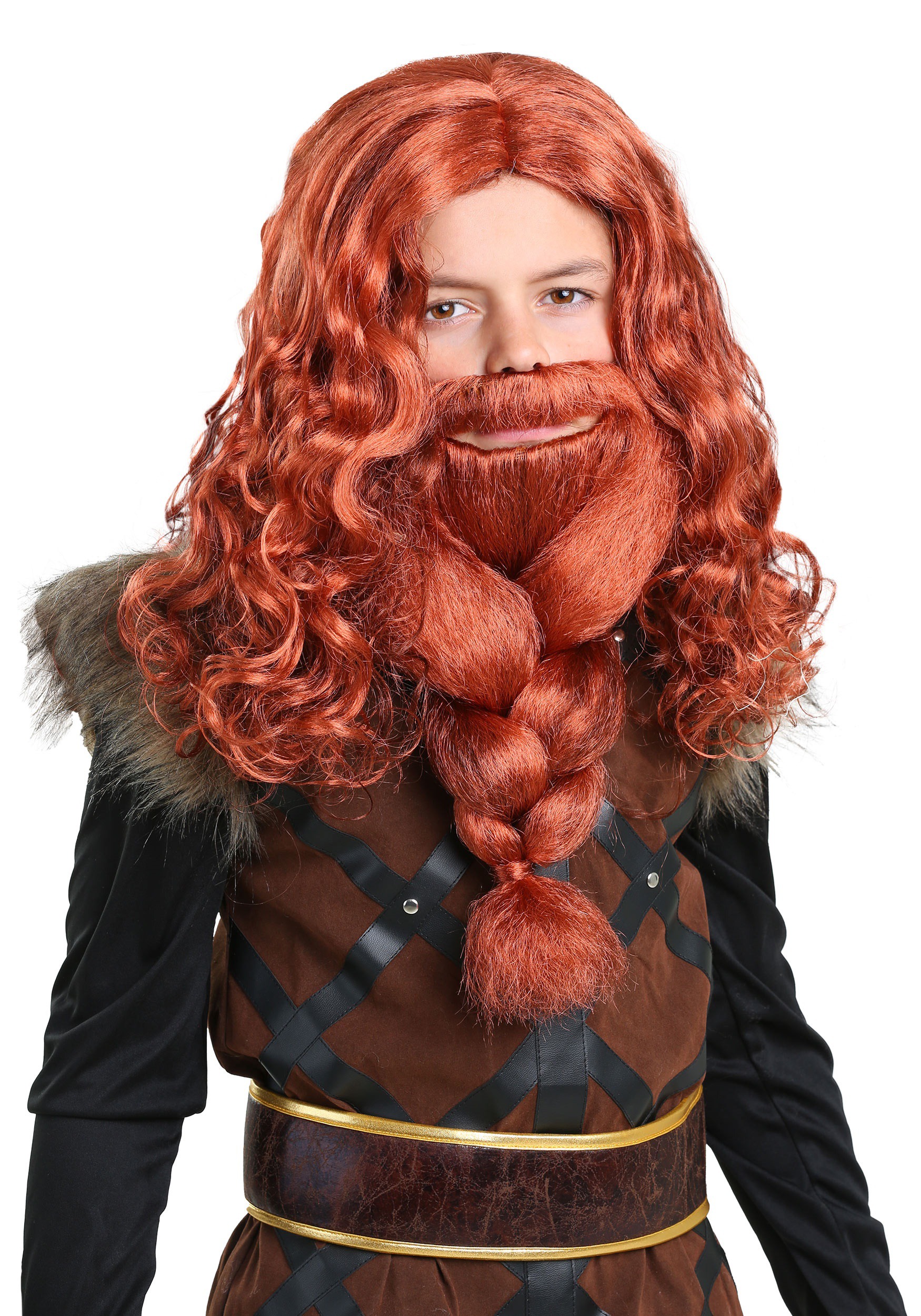Red Viking Wig and Beard Set for Kids