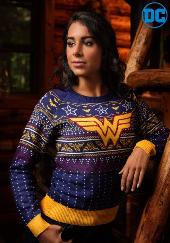 Wonder Woman Navy Womens Holiday Sweater