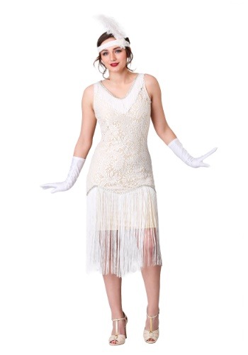 Womens White Fringe Flapper Costume
