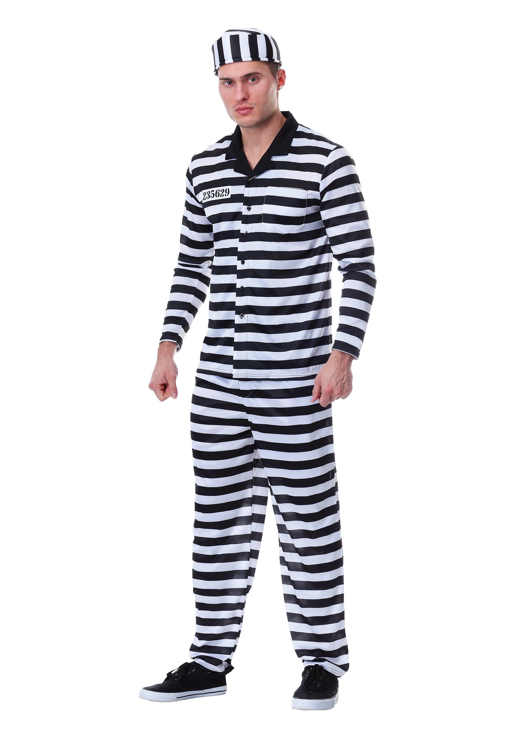 Plus Size Deluxe Button Down Jailbird Costume For Men