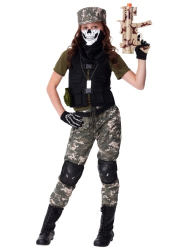 Girls Teen Army Soldier Costume  Green Army Costume for Teen Girls