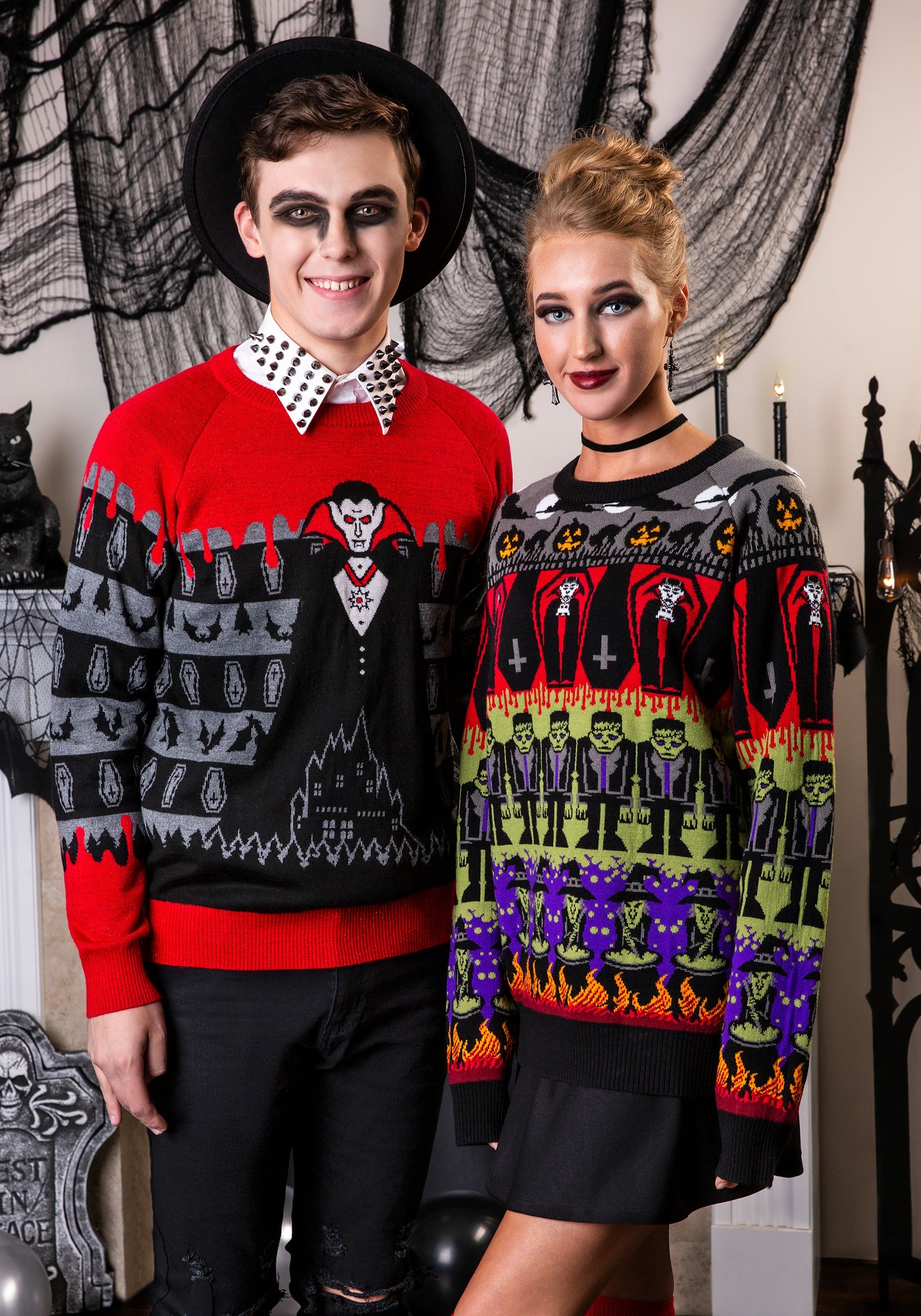 Adult Classic Horror Monsters Fair Isle Ugly Halloween Sweater