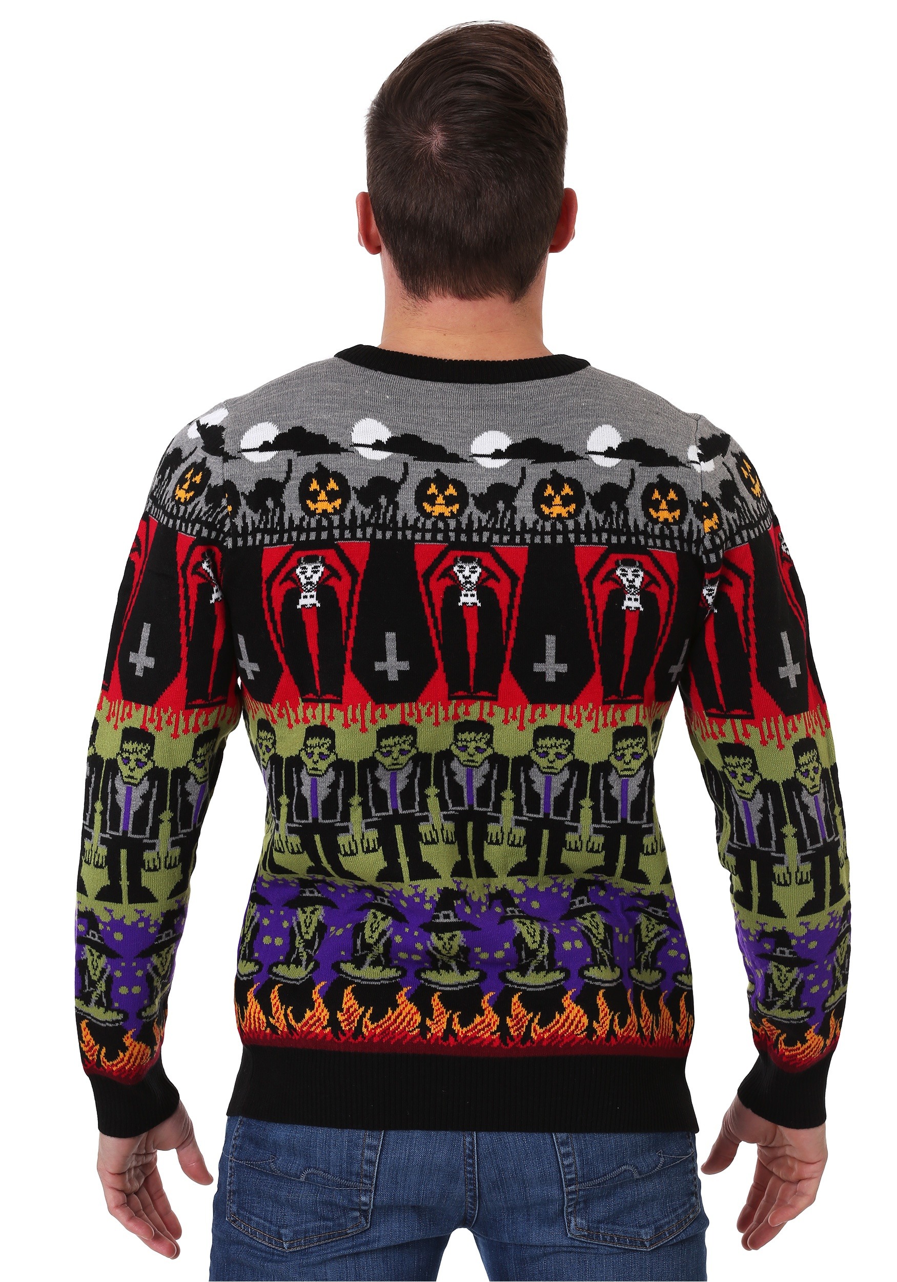 Adult Classic Horror Monsters Fair Isle Ugly Halloween Sweater