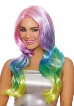 Long Wavy Rainbow Ombre Wig