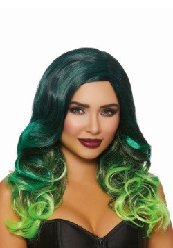 Women's Long Wavy Black/Green Ombre Wig