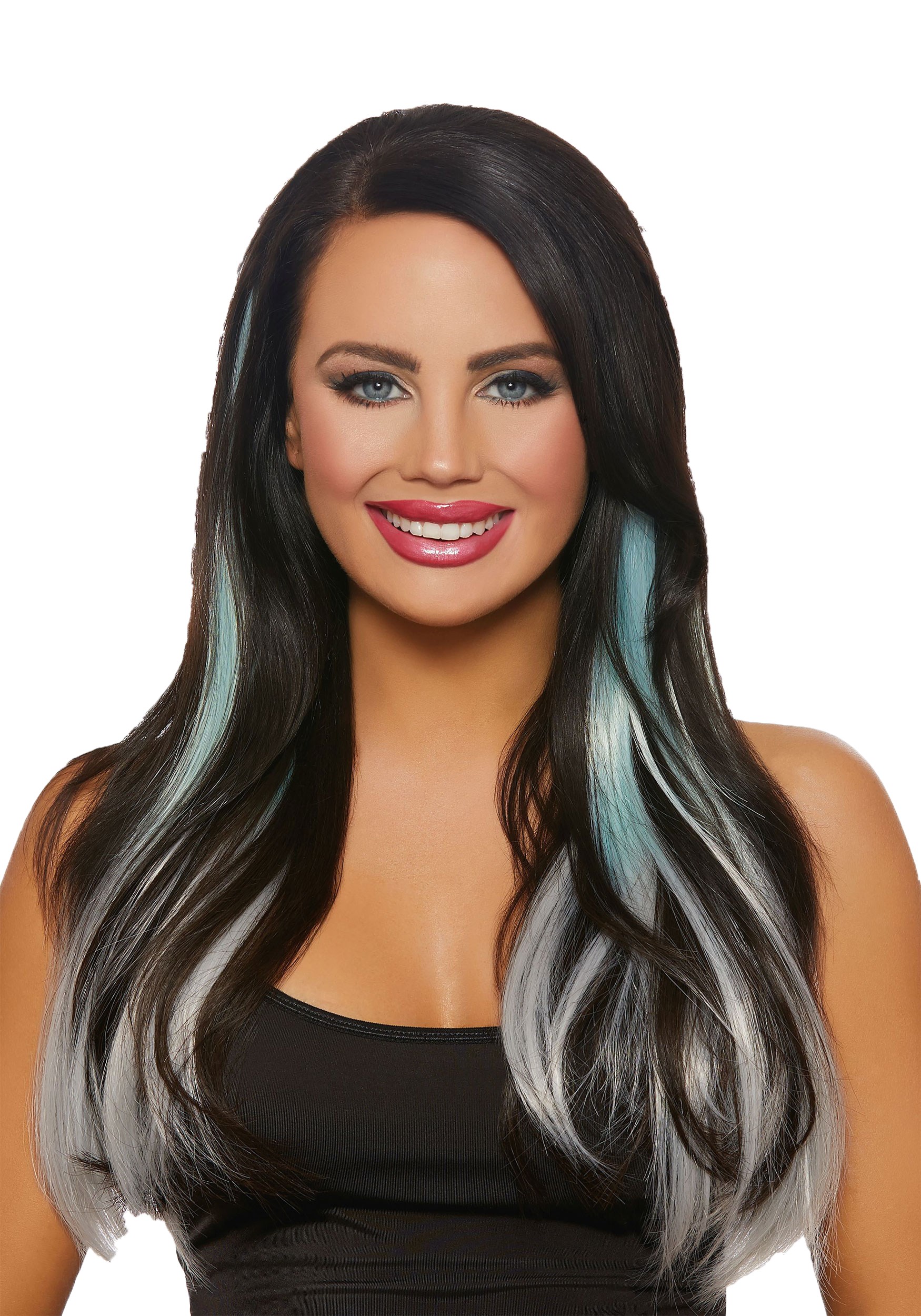 3 Piece Ombre  Aqua Grey Long Straight Hair  Extensions 
