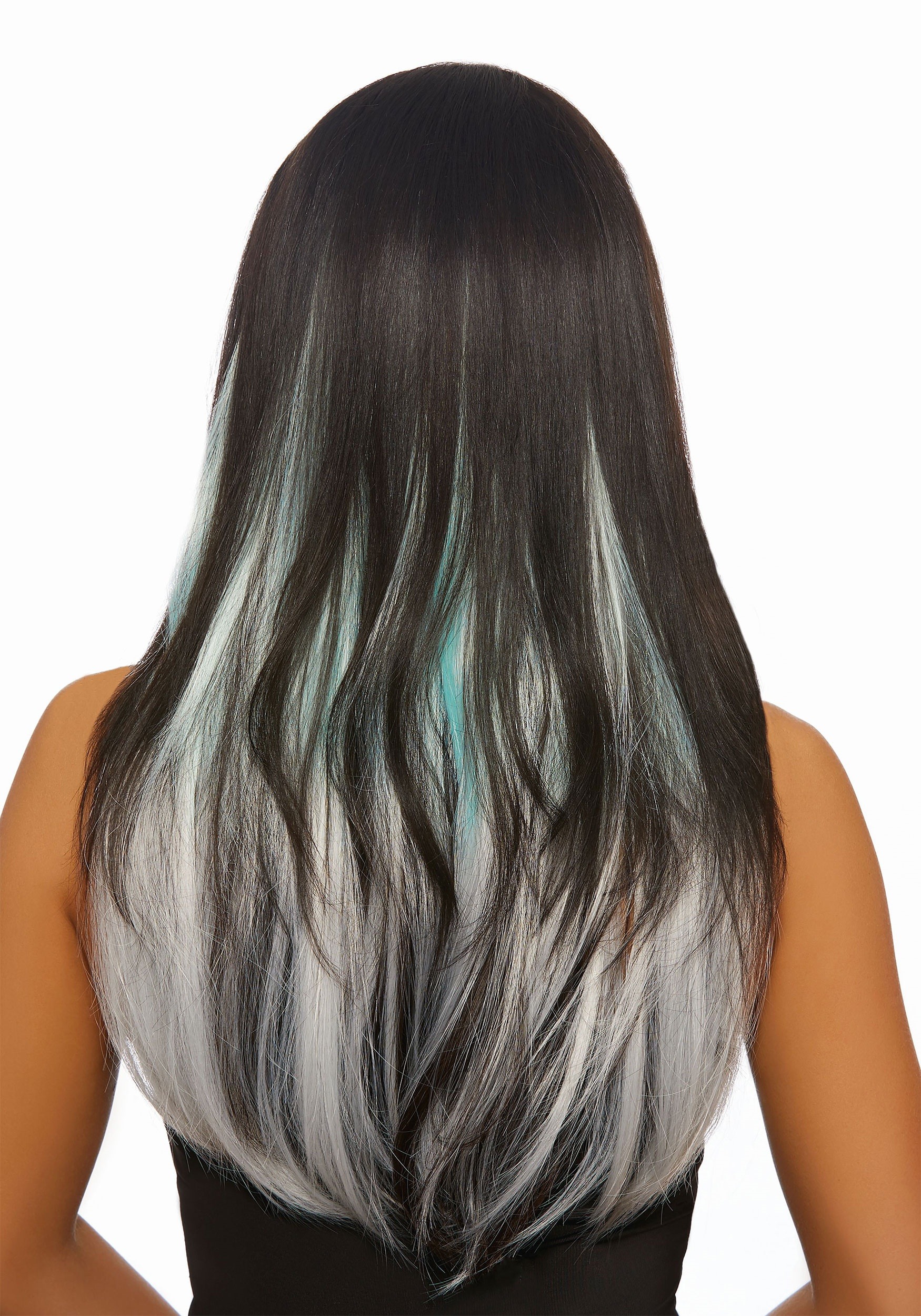 3 Piece Ombre  Aqua Grey Long Straight Hair  Extensions 