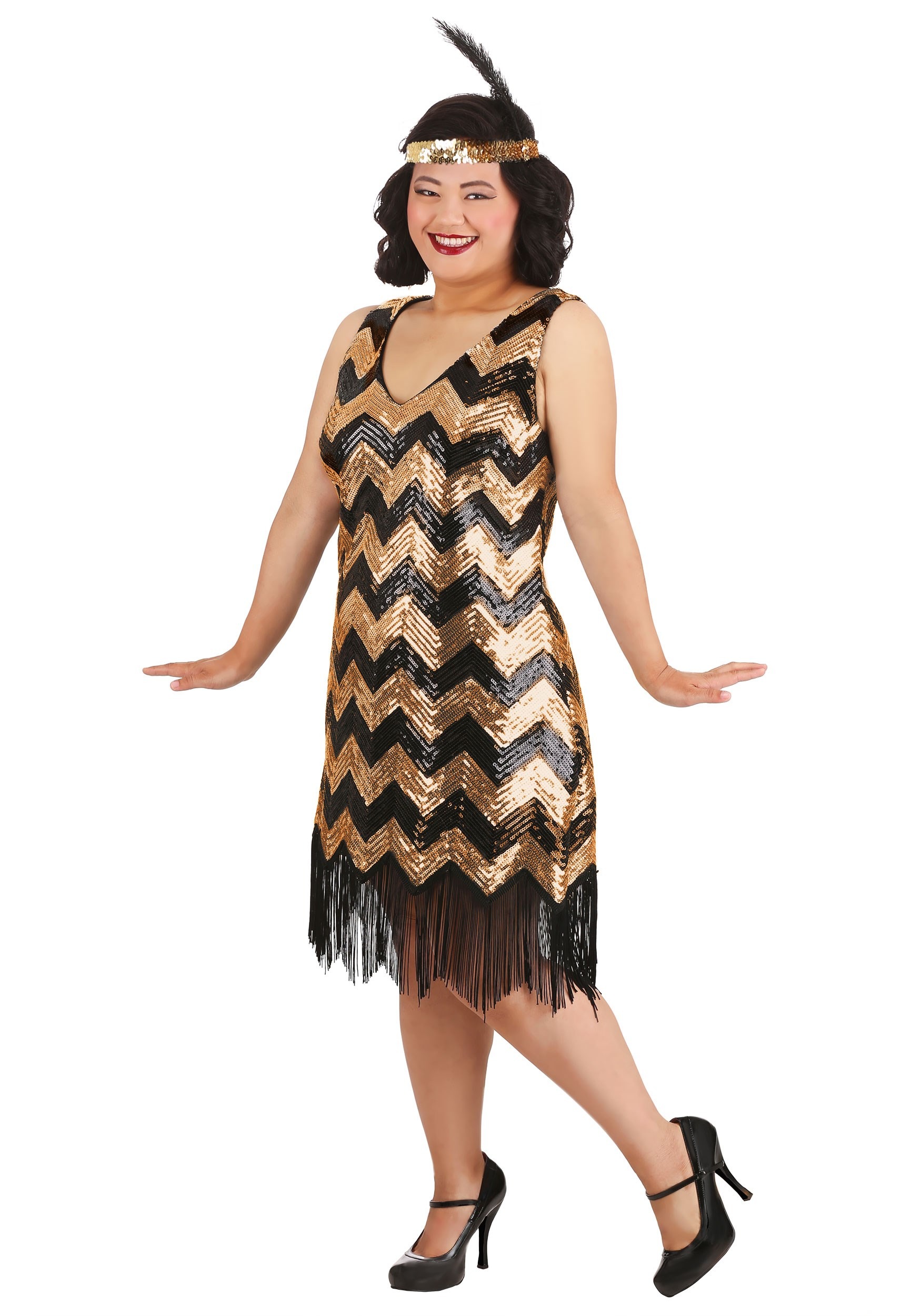 Plus Size Dolled Up Flapper Costume For Women , Plus Size Flapper Costumes