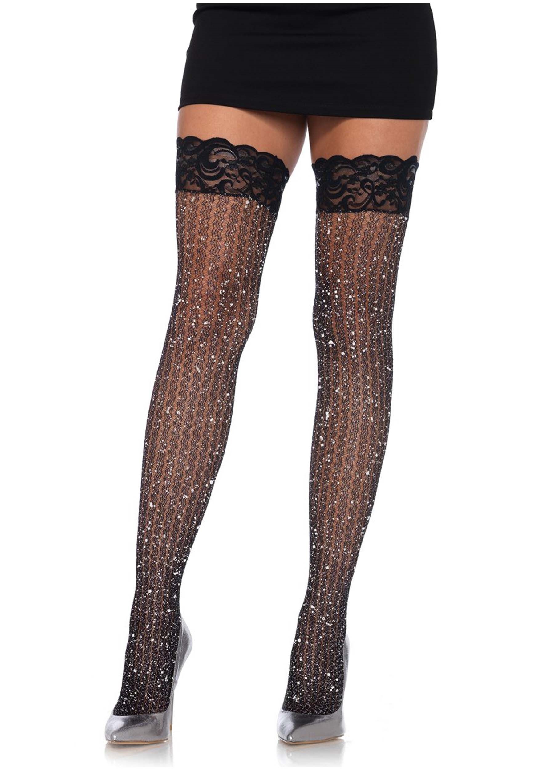 Women's Fishnet Thigh-High Stockings with Lace Top Women's Sheer Thick Thigh Highs Lace Stockings Top Stockings Romantic 