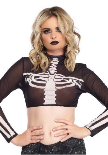 Click Here to buy Black Skeleton High Neck Crop Top Womens Costume from HalloweenCostumes, CDN Funds & Shipping