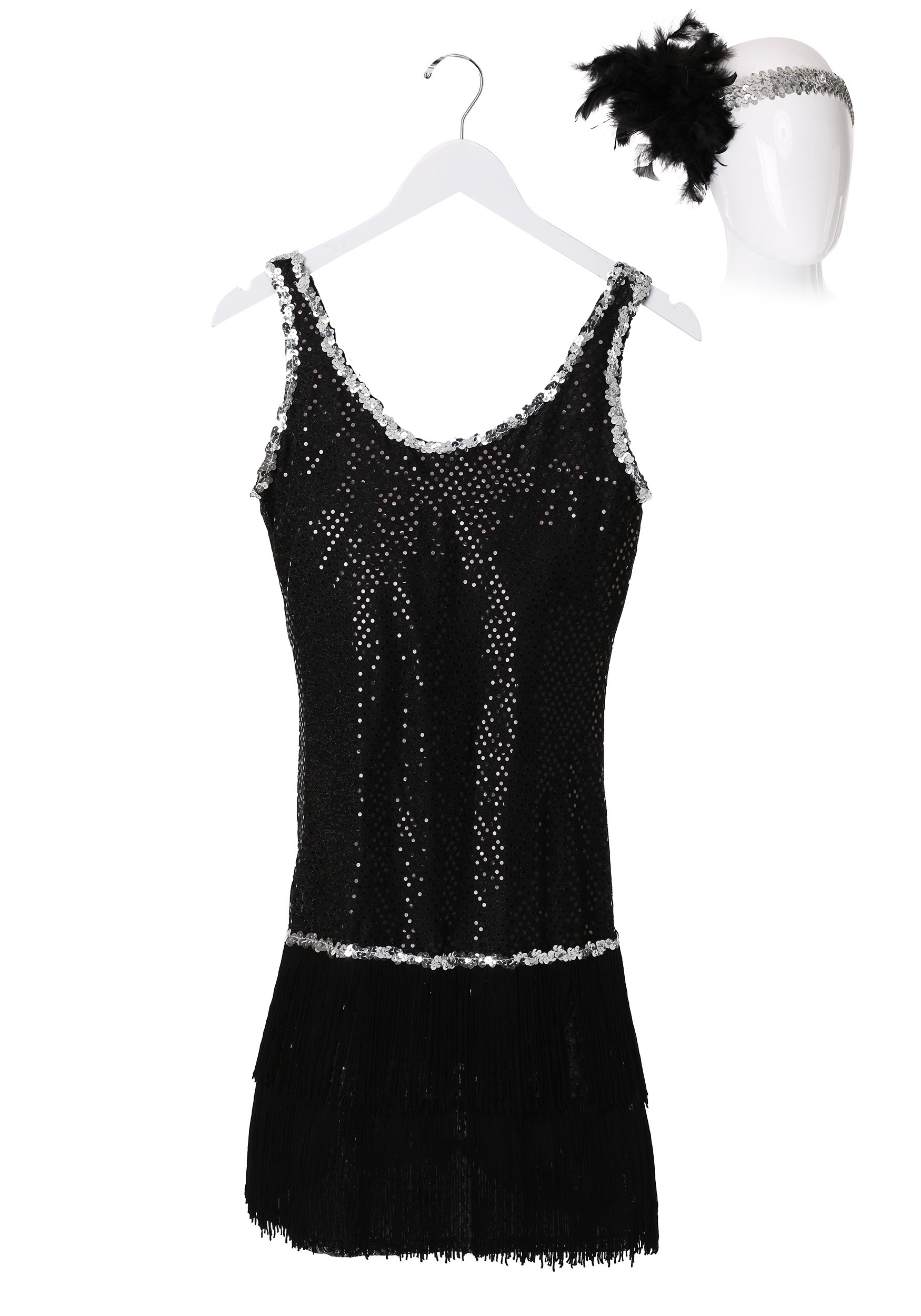 Sequin & Fringe Black Flapper Dress Costume