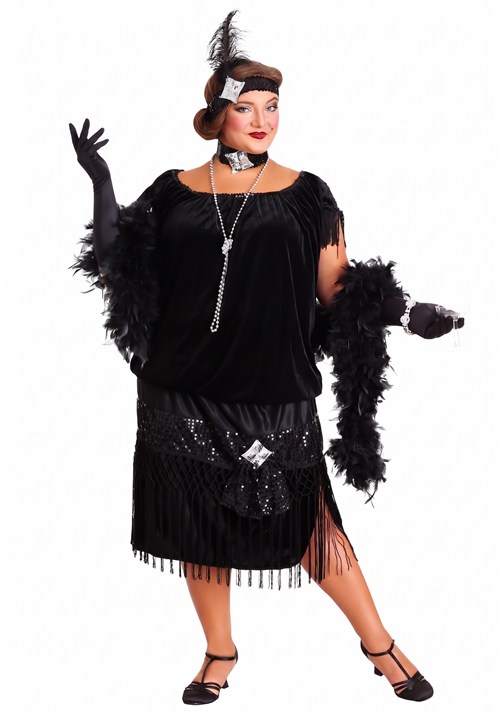 Women's Plus Size Black Flapper Costume