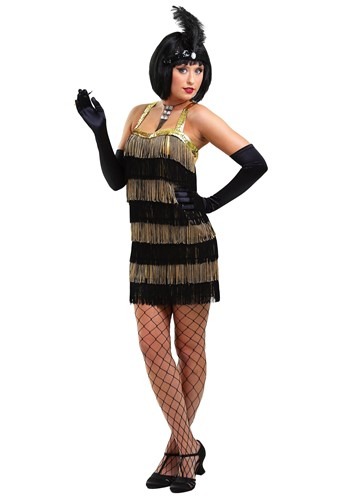 Click Here to buy Fringe Gold Flapper Costume from HalloweenCostumes, CDN Funds & Shipping